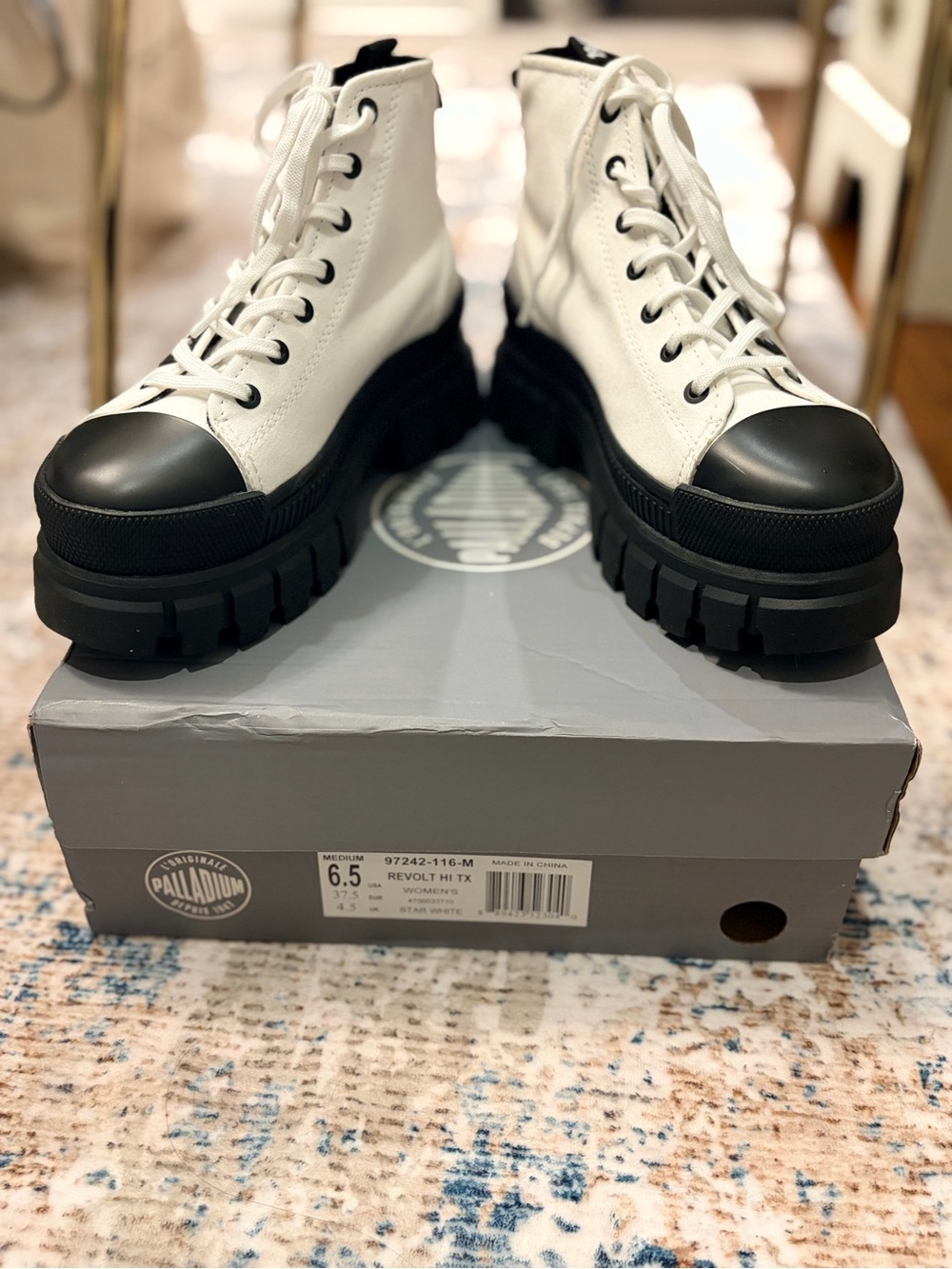 Palladium White and Black Platform Lug-Sole High-Top Sneakers - Picture 2 of 6